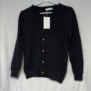 Ali  Black diamond  Knit long sleeve full button up 100% cotton sweater Cardigan